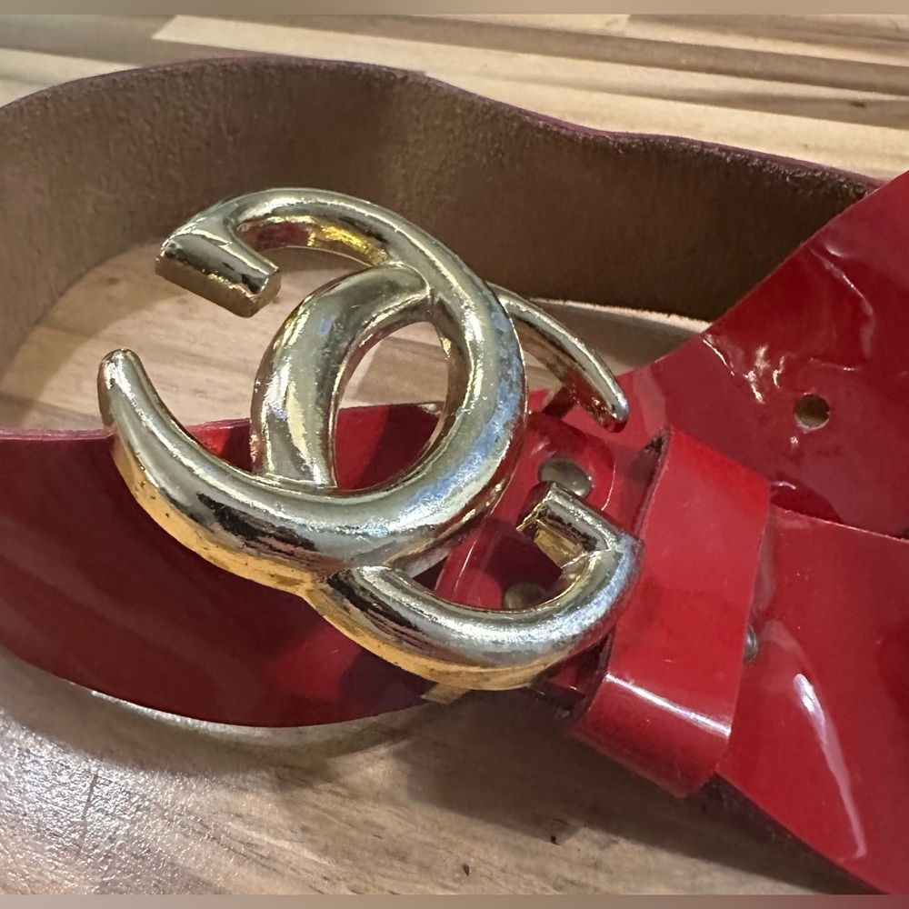 Vintage 1970s GUCCI RED PATENT Leather GG Buckle Wide Belt AS-IS 27-33” waist - Picture 5 of 14